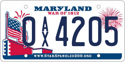 MD license plate 0AX4205