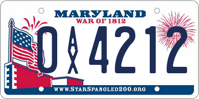 MD license plate 0AX4212