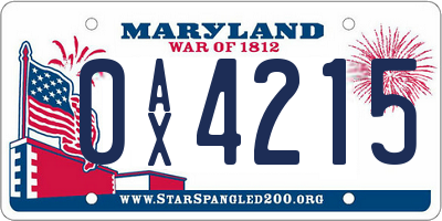 MD license plate 0AX4215