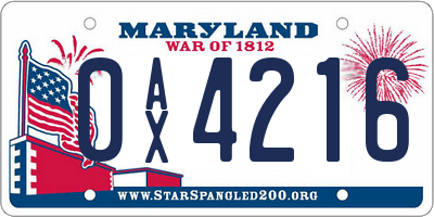 MD license plate 0AX4216