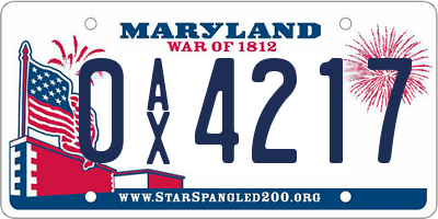 MD license plate 0AX4217
