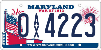 MD license plate 0AX4223