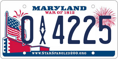MD license plate 0AX4225
