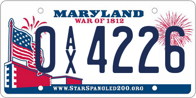 MD license plate 0AX4226