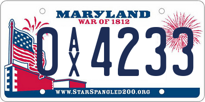MD license plate 0AX4233