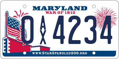 MD license plate 0AX4234