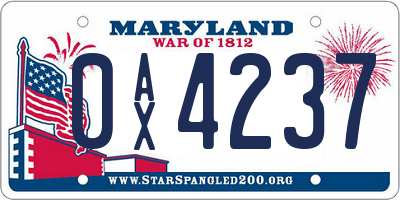 MD license plate 0AX4237