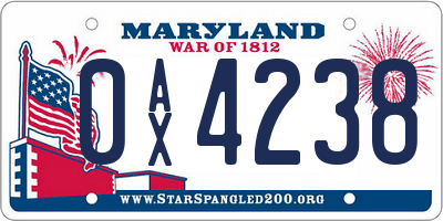 MD license plate 0AX4238