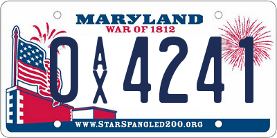 MD license plate 0AX4241