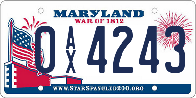 MD license plate 0AX4243