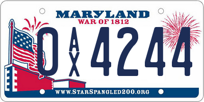 MD license plate 0AX4244