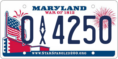 MD license plate 0AX4250
