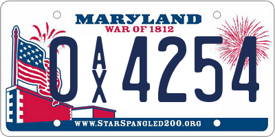 MD license plate 0AX4254