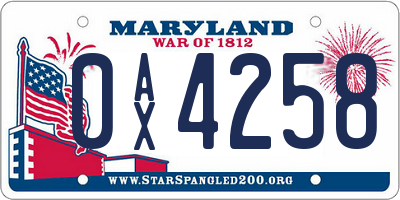 MD license plate 0AX4258