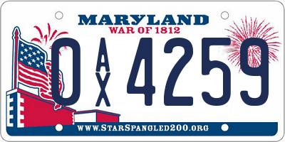 MD license plate 0AX4259