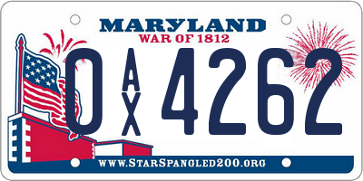 MD license plate 0AX4262