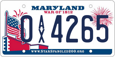 MD license plate 0AX4265
