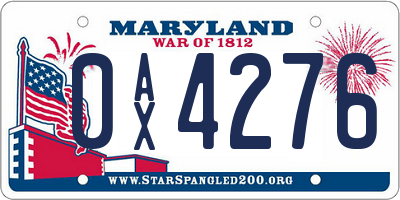 MD license plate 0AX4276