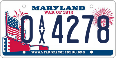 MD license plate 0AX4278