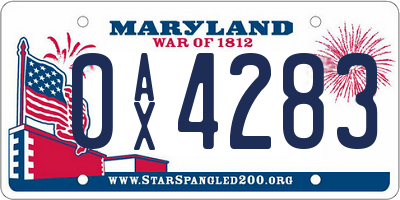 MD license plate 0AX4283