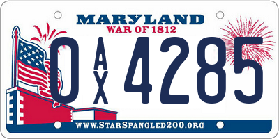 MD license plate 0AX4285