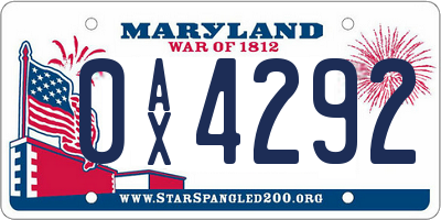 MD license plate 0AX4292