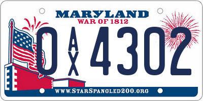 MD license plate 0AX4302