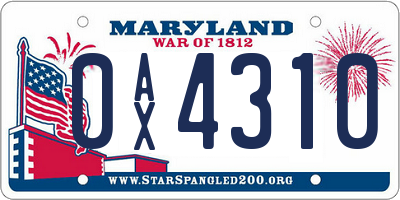 MD license plate 0AX4310