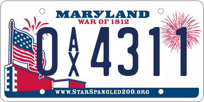 MD license plate 0AX4311