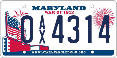 MD license plate 0AX4314