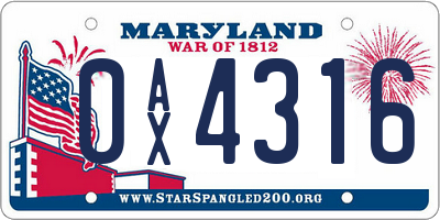 MD license plate 0AX4316