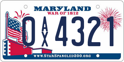 MD license plate 0AX4321