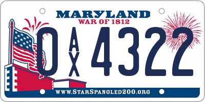 MD license plate 0AX4322