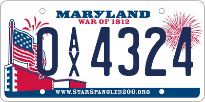 MD license plate 0AX4324