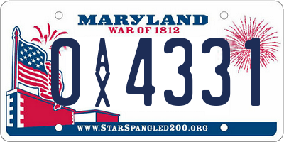 MD license plate 0AX4331