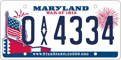 MD license plate 0AX4334