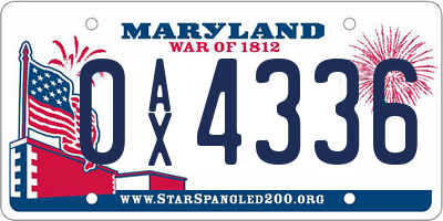 MD license plate 0AX4336
