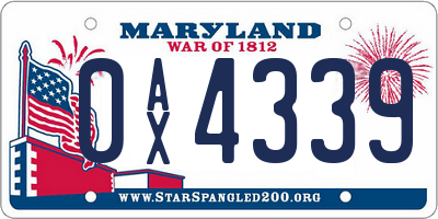 MD license plate 0AX4339