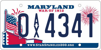 MD license plate 0AX4341