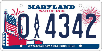 MD license plate 0AX4342