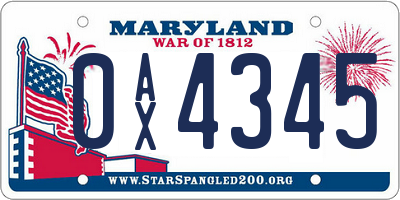 MD license plate 0AX4345