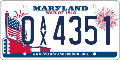 MD license plate 0AX4351