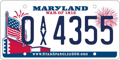 MD license plate 0AX4355