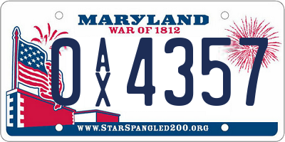 MD license plate 0AX4357