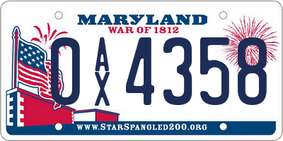 MD license plate 0AX4358