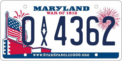 MD license plate 0AX4362