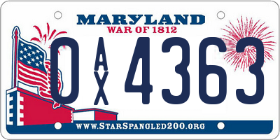 MD license plate 0AX4363