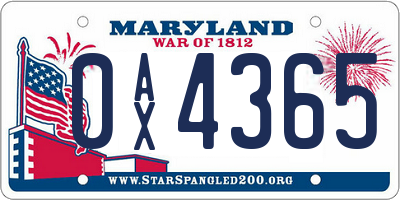 MD license plate 0AX4365