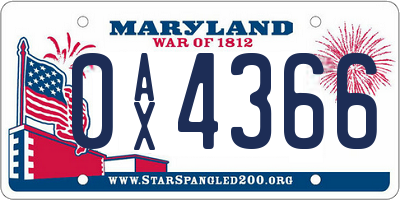 MD license plate 0AX4366