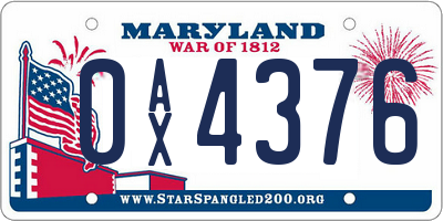 MD license plate 0AX4376